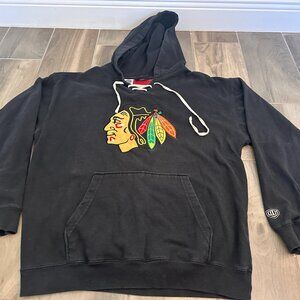 Chicago Blackhawks Lace Up Hoodie Large Old Time Hockey NHL Embroidered Pullover